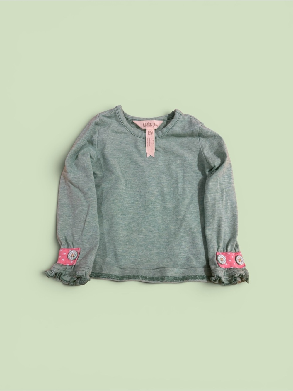Matilda Jane Seafoam Green Long Sleeve Top with Pink Cuff Accents